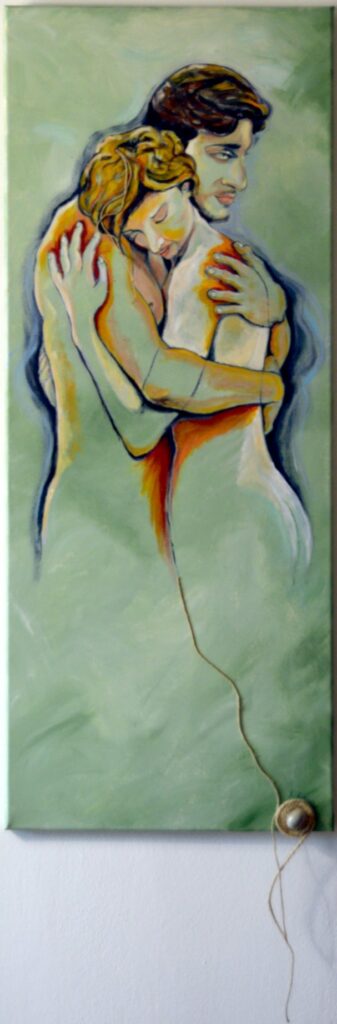 Abbraccio - 2008, tecnica mista su tela, 50 x 130