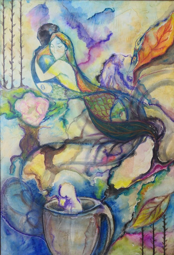 Abbraccio - 2021, Tecnica mista su pannello, 62 x 90