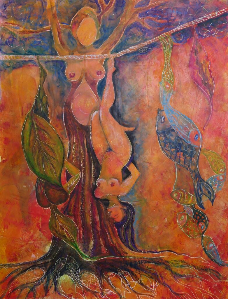 Attesa - 2021, Tecnica mista su pannello, 54 x 70