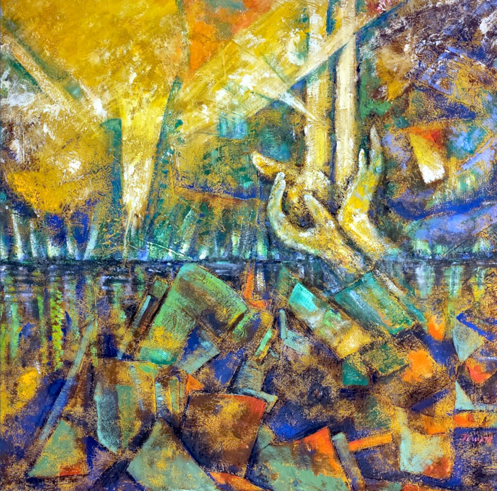 Augurio - 2025, Tecnica mista su pannello, 100 x 100, [Collezione privata]