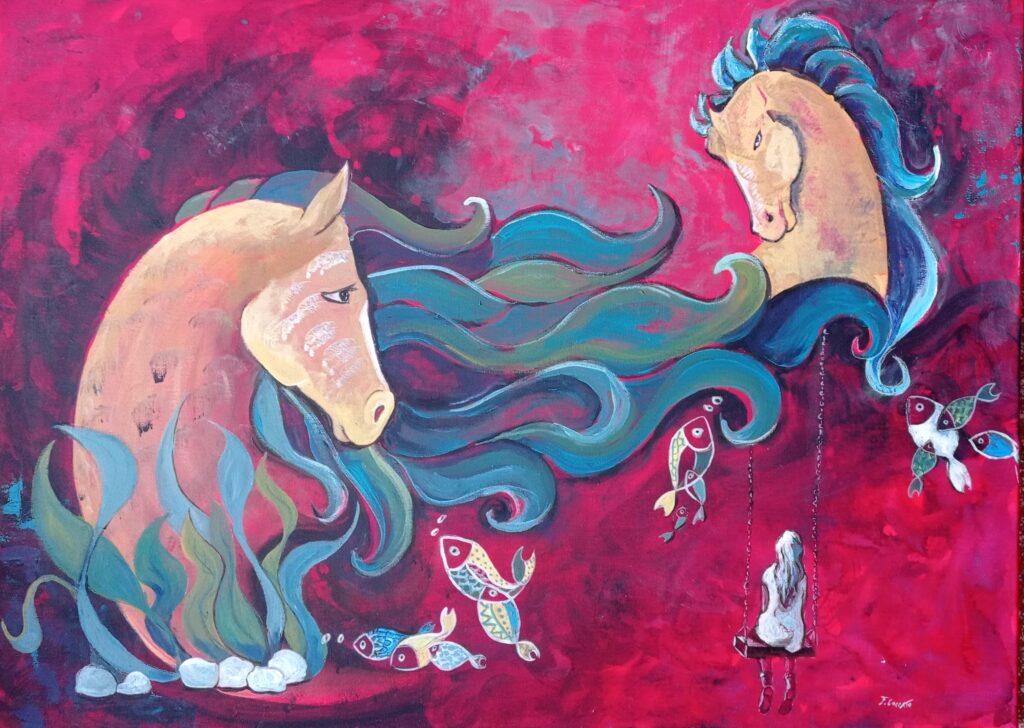 L'altalena dei sogni - 2023, Acrilico su tela, 70 x 100, [Collezione privata]