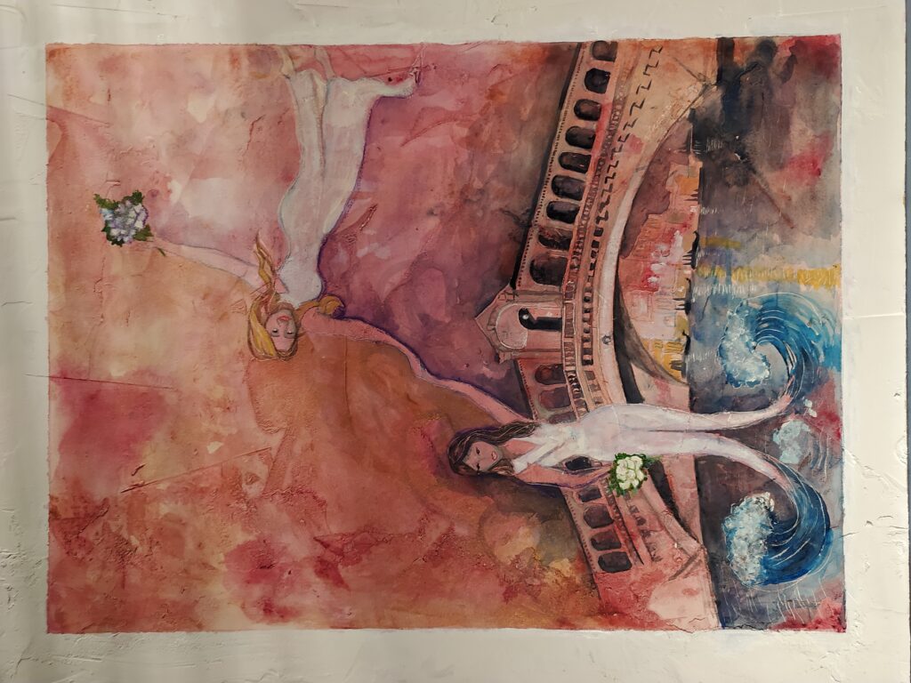 Matrimionio a Venezia (Omaggio a Chagall) - 2021, Tecnica mista su pannello, 62 x 90 [Collezione privata]