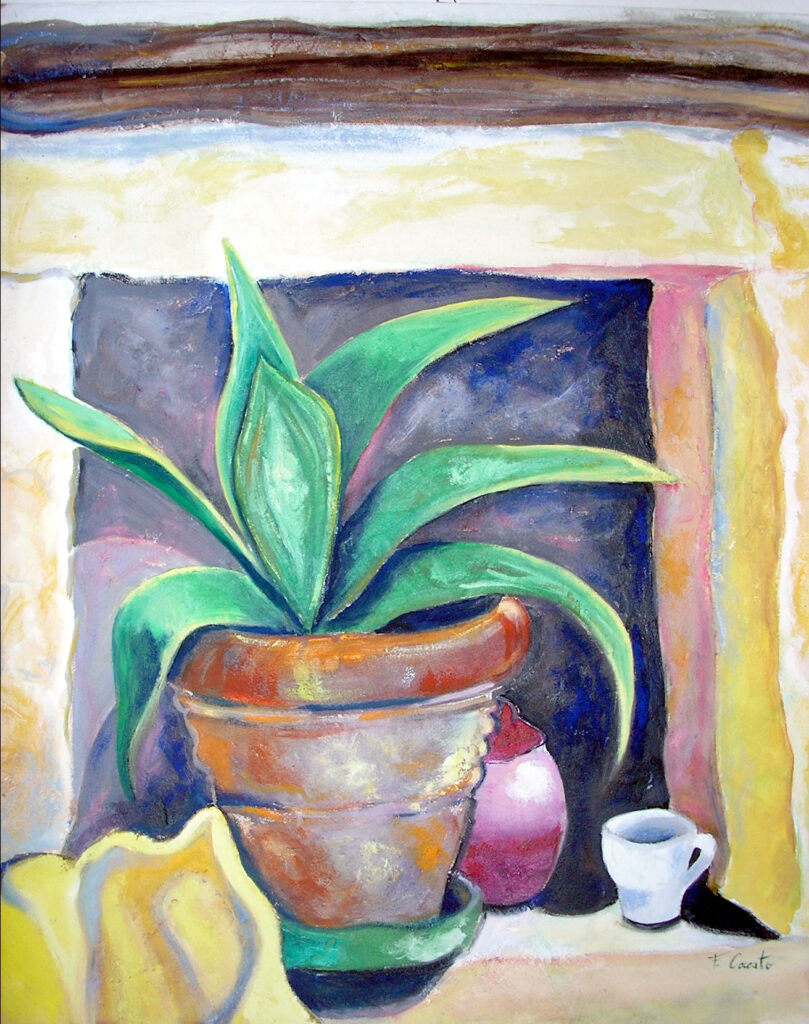 Natura morta con tazzina - 2001, Olio su pannello, 60 x 40, [Collezione privata]
