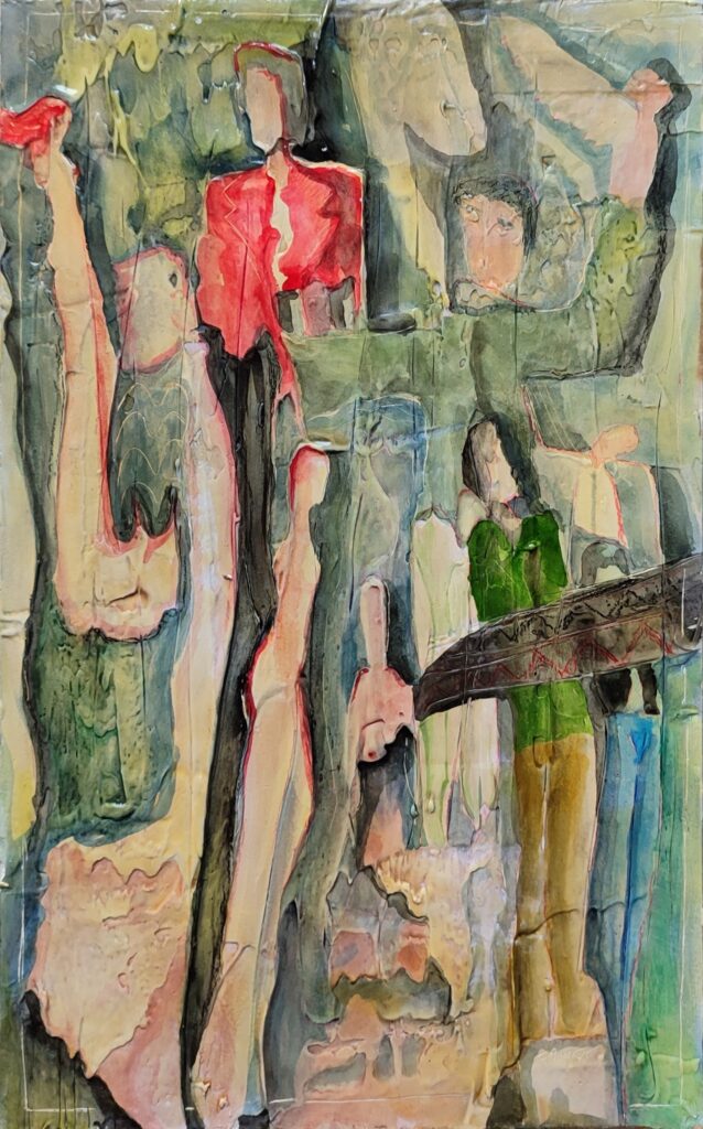 Noi e loro - 2023, Tecnica mista su pannello, 28 x 46