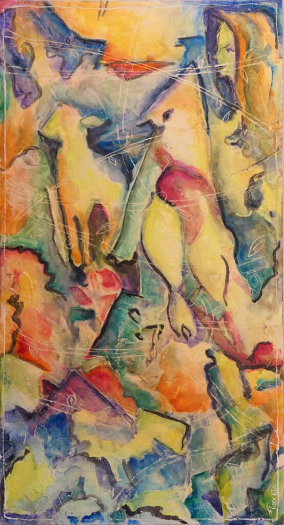 Sogno infantile - 2023, Tecnica mista su pannello, 25 x 46