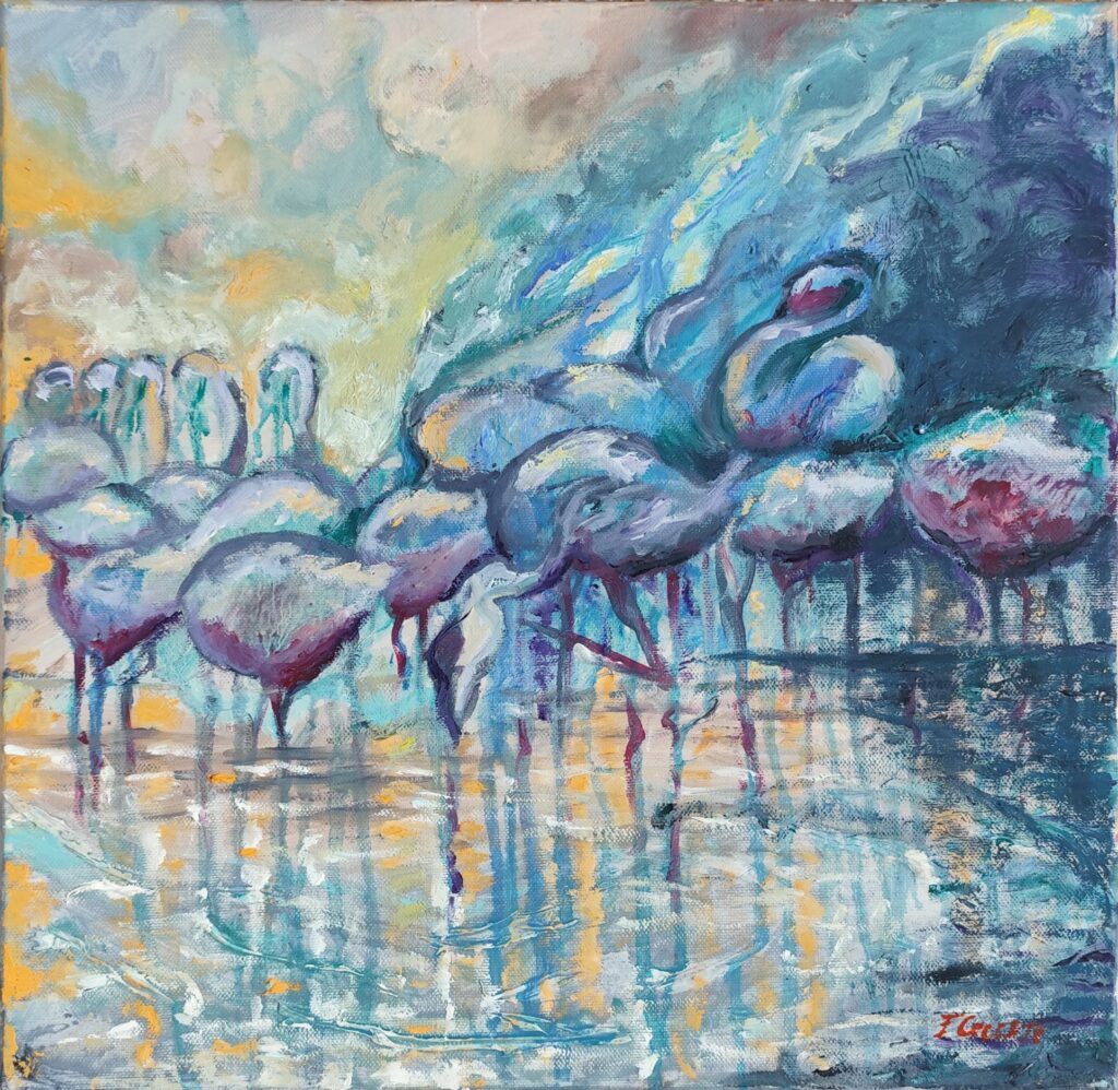 Tra acqua e nuvole - 2023, Olio su tela, 40 x 40