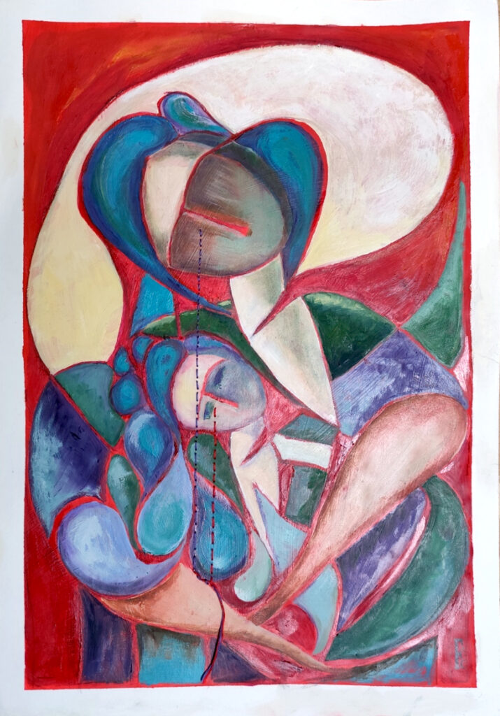 Abbraccio mancato - 2026, olio su carta, 36 x 60